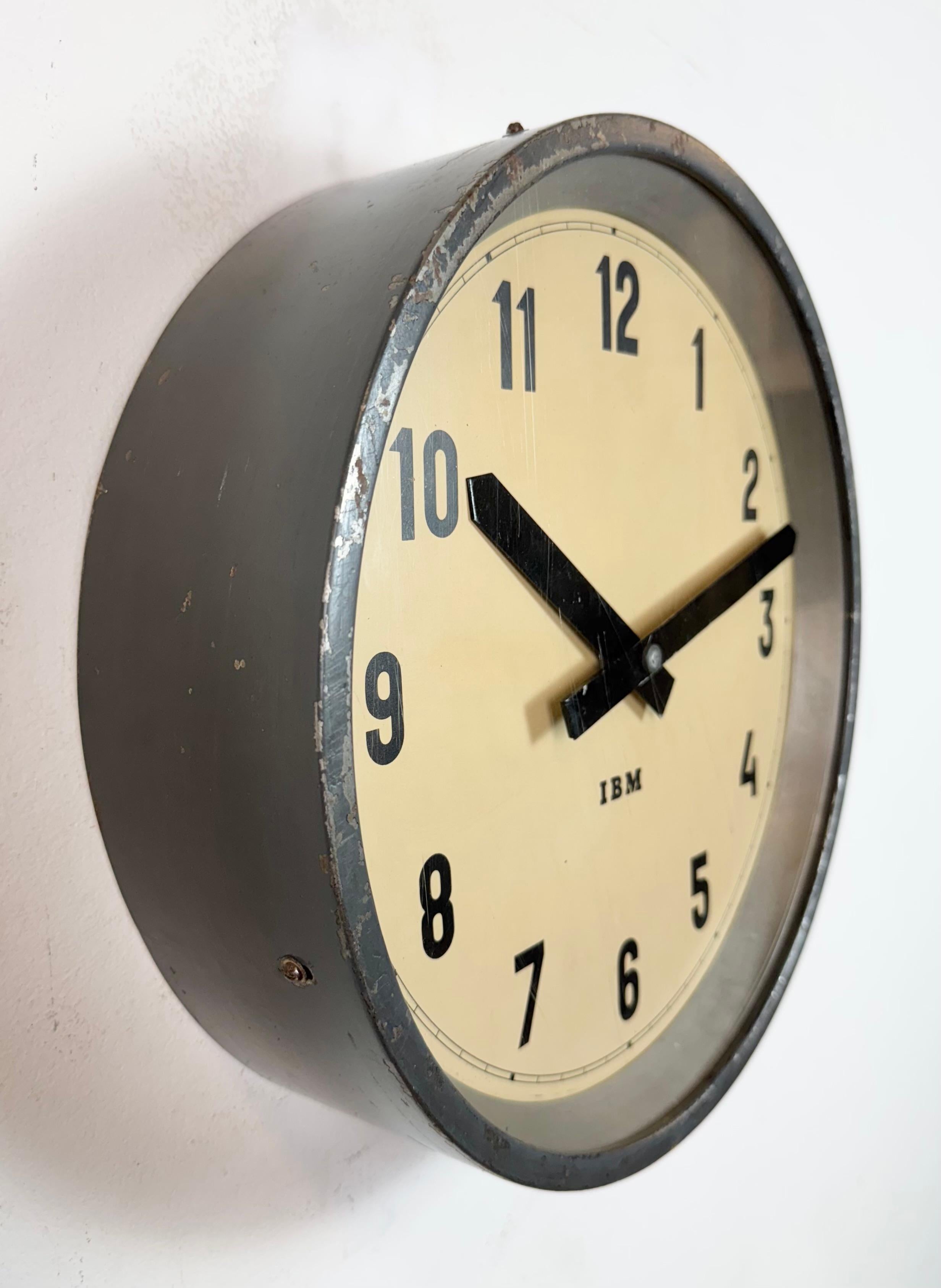 20th Century Dark Grey Industrial Factory Wall Clock from IBM, 1950s For Sale