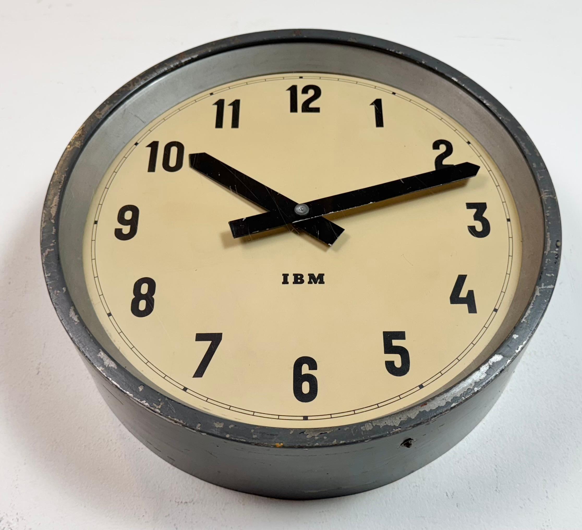 Aluminum Dark Grey Industrial Factory Wall Clock from IBM, 1950s For Sale
