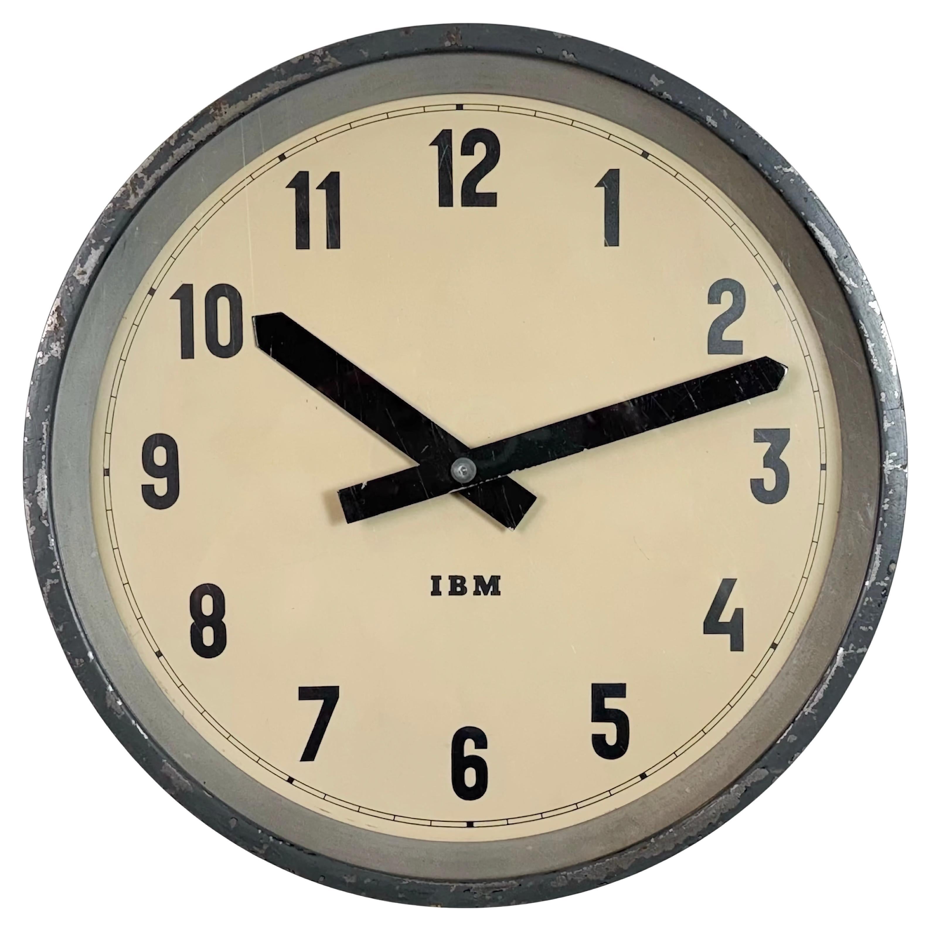 Dark Grey Industrial Factory Wall Clock from IBM, 1950s For Sale