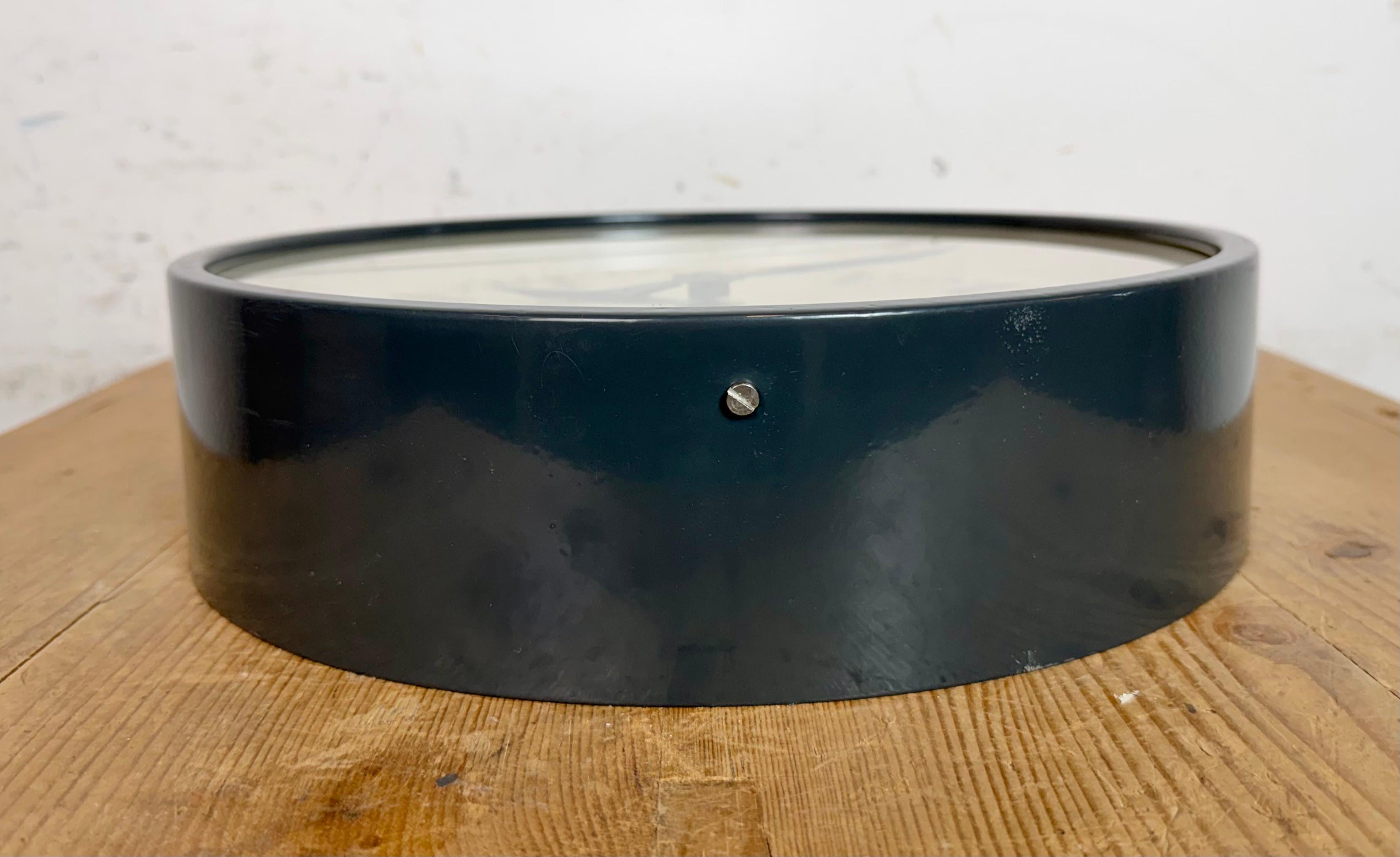 Dark Grey Industrial Factory Wall Clock from Pragotron, 1960s For Sale 4