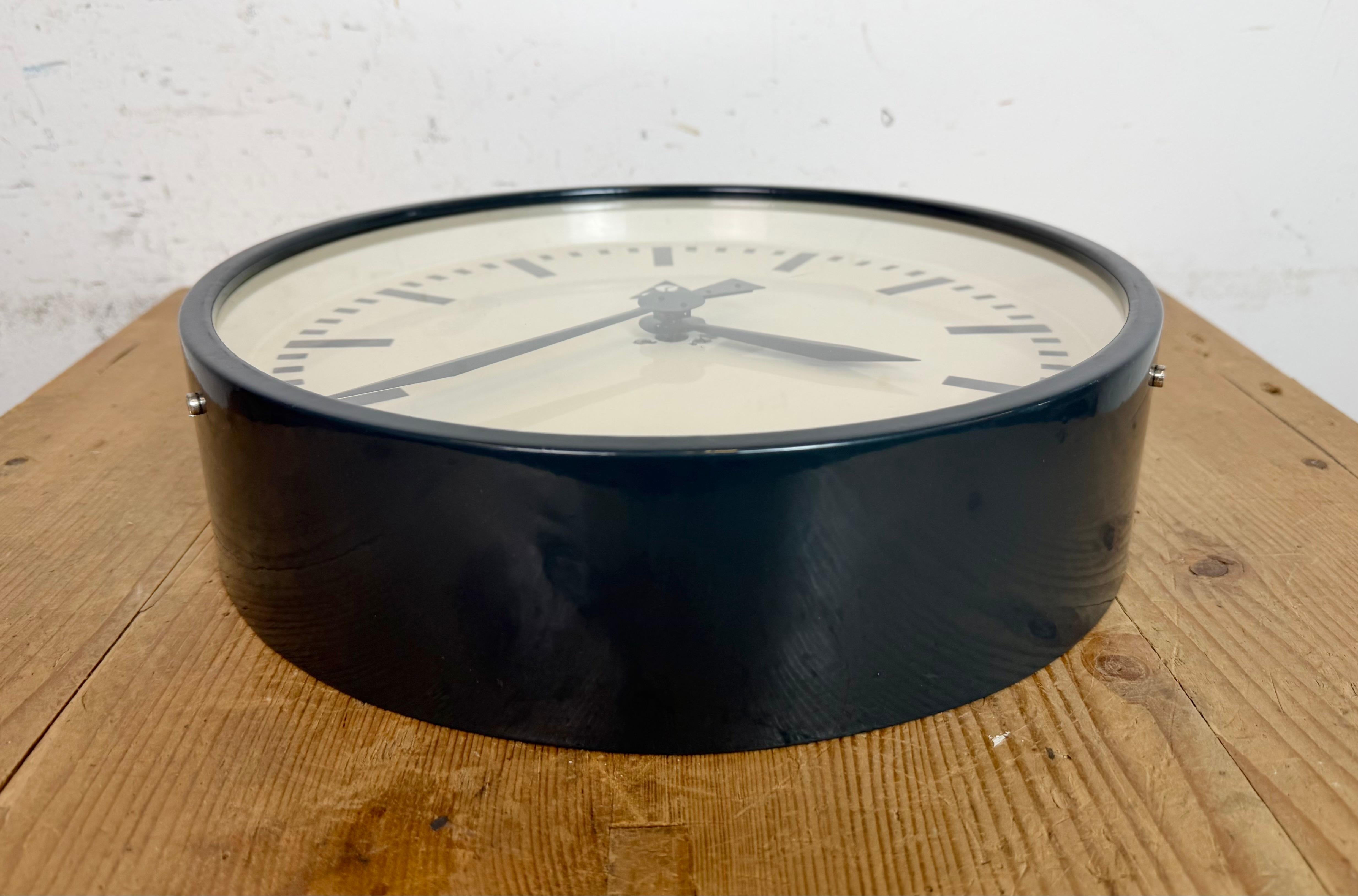 Dark Grey Industrial Factory Wall Clock from Pragotron, 1960s For Sale 6