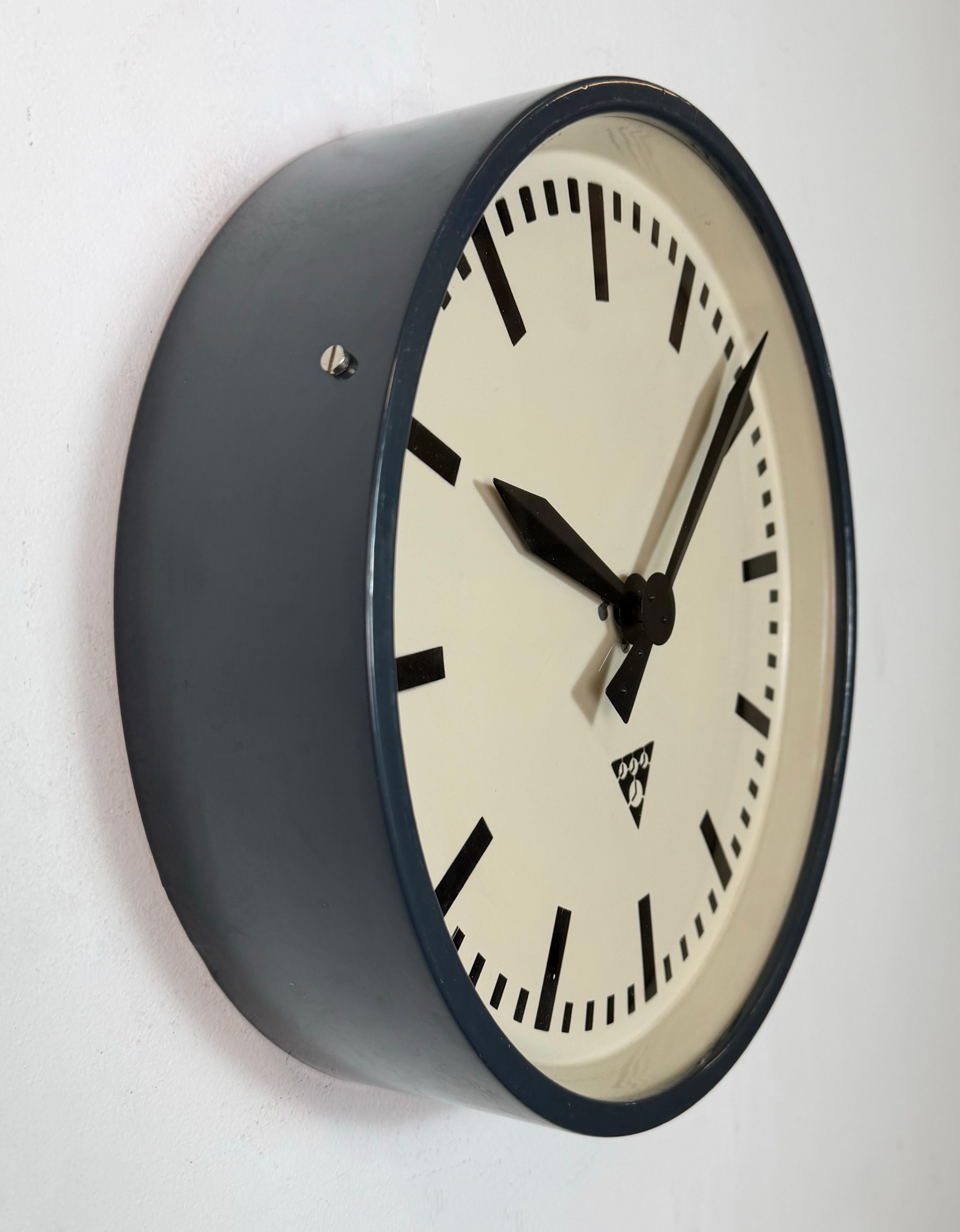 20th Century Dark Grey Industrial Factory Wall Clock from Pragotron, 1960s For Sale