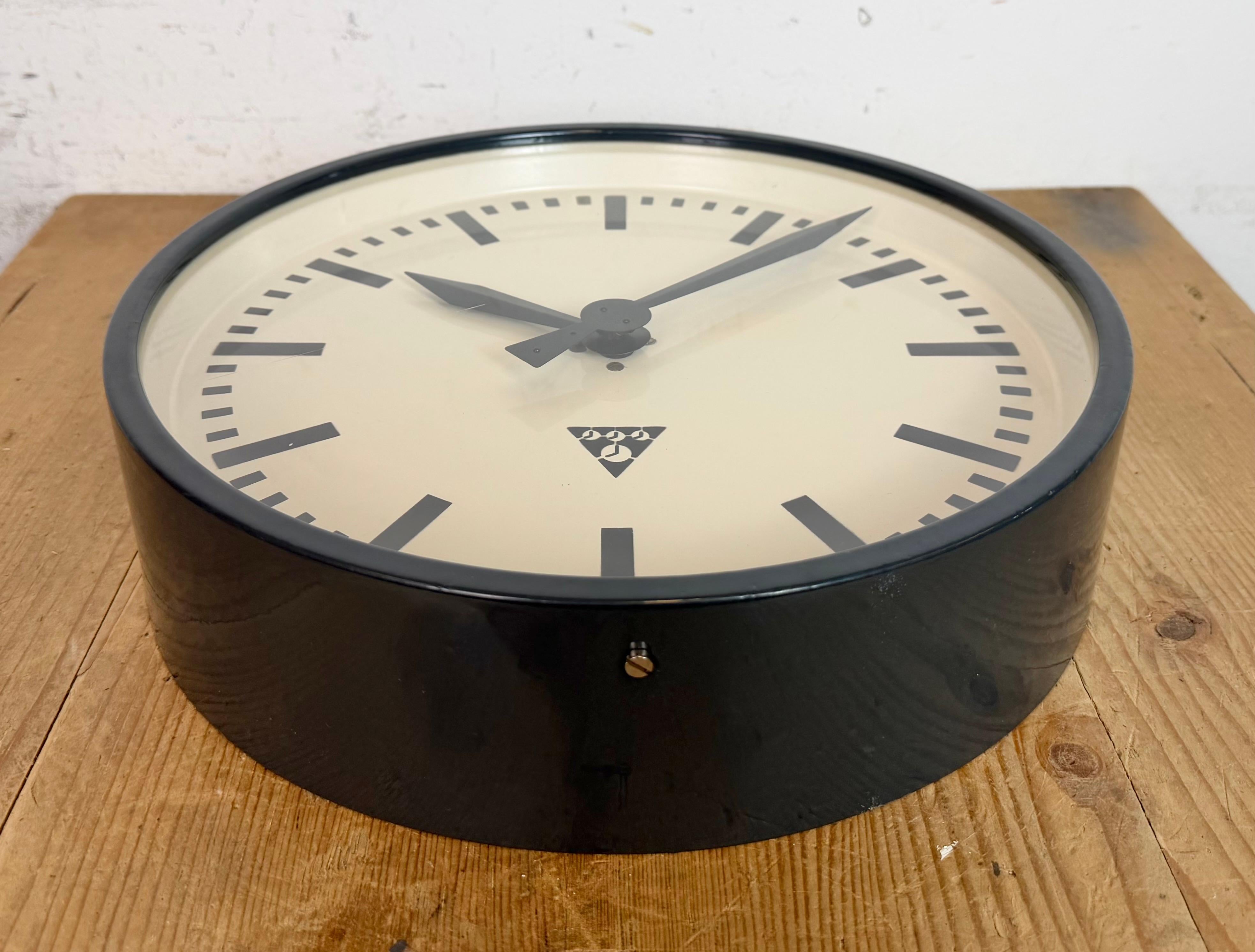 Dark Grey Industrial Factory Wall Clock from Pragotron, 1960s For Sale 2