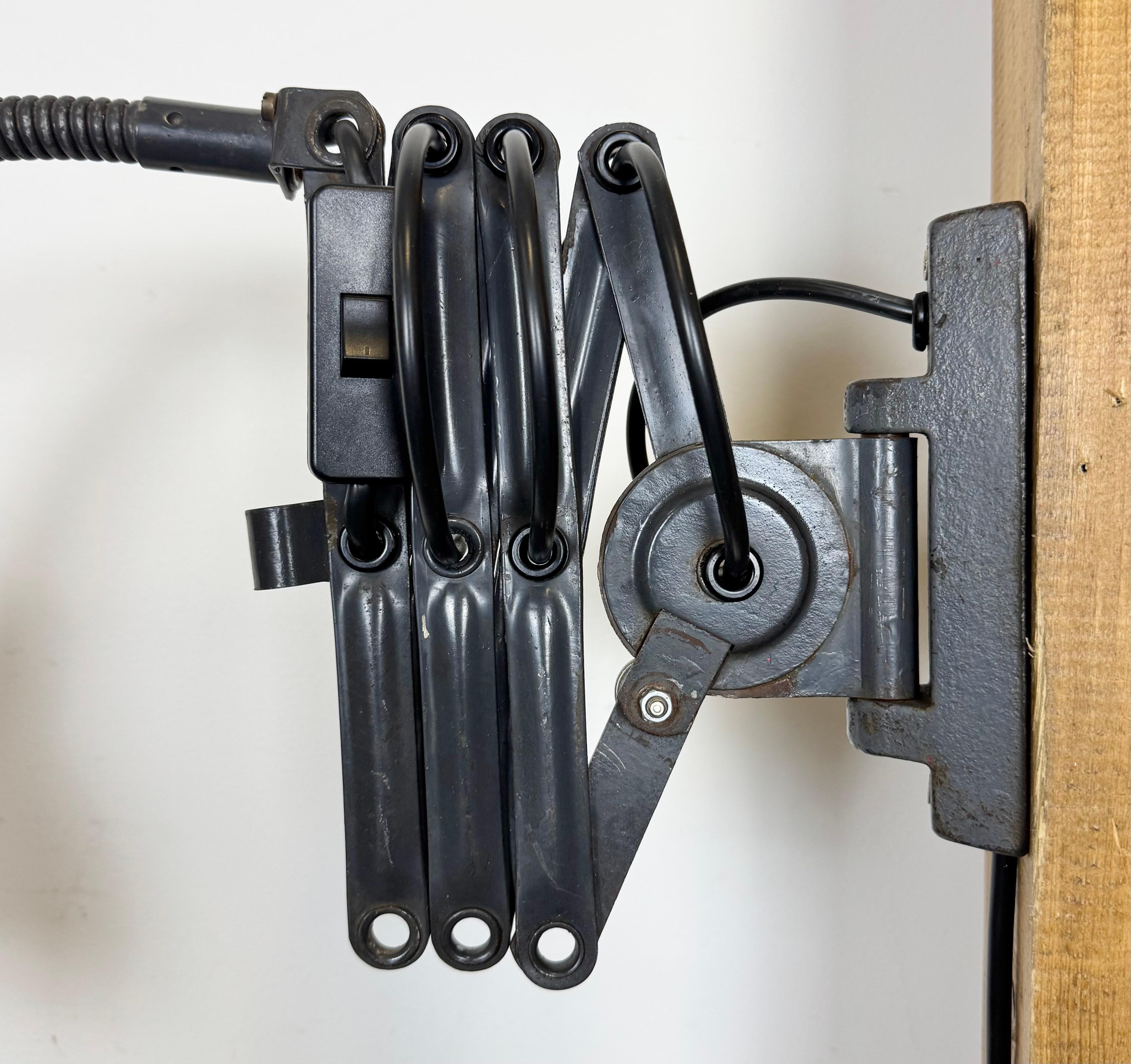 Dark Grey Industrial Scissor Wall Lamp from Elektroinstala, 1960s In condizioni buone in vendita a Kojetice, CZ