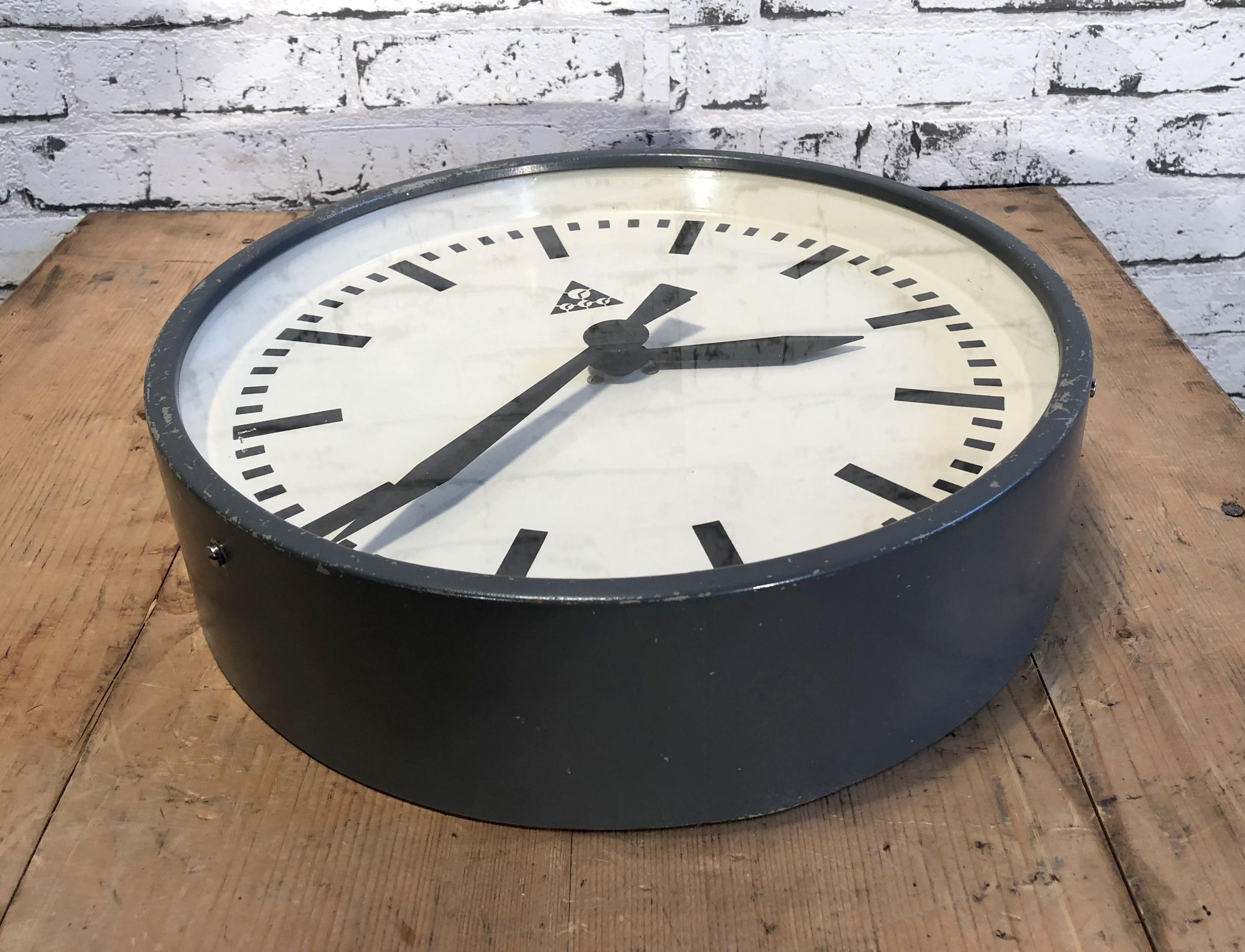 20th Century Dark Grey Industrial Wall Clock From Pragotron, 1960s