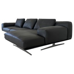 Dunkelgraues italienisches Leder-Sofa