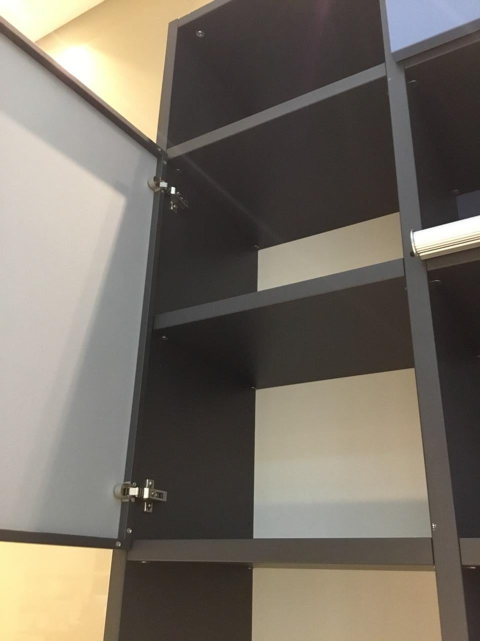 Dark Grey Lacquered Bookcase with Open and Closed Storage and Ladder In Good Condition In Chicago, IL