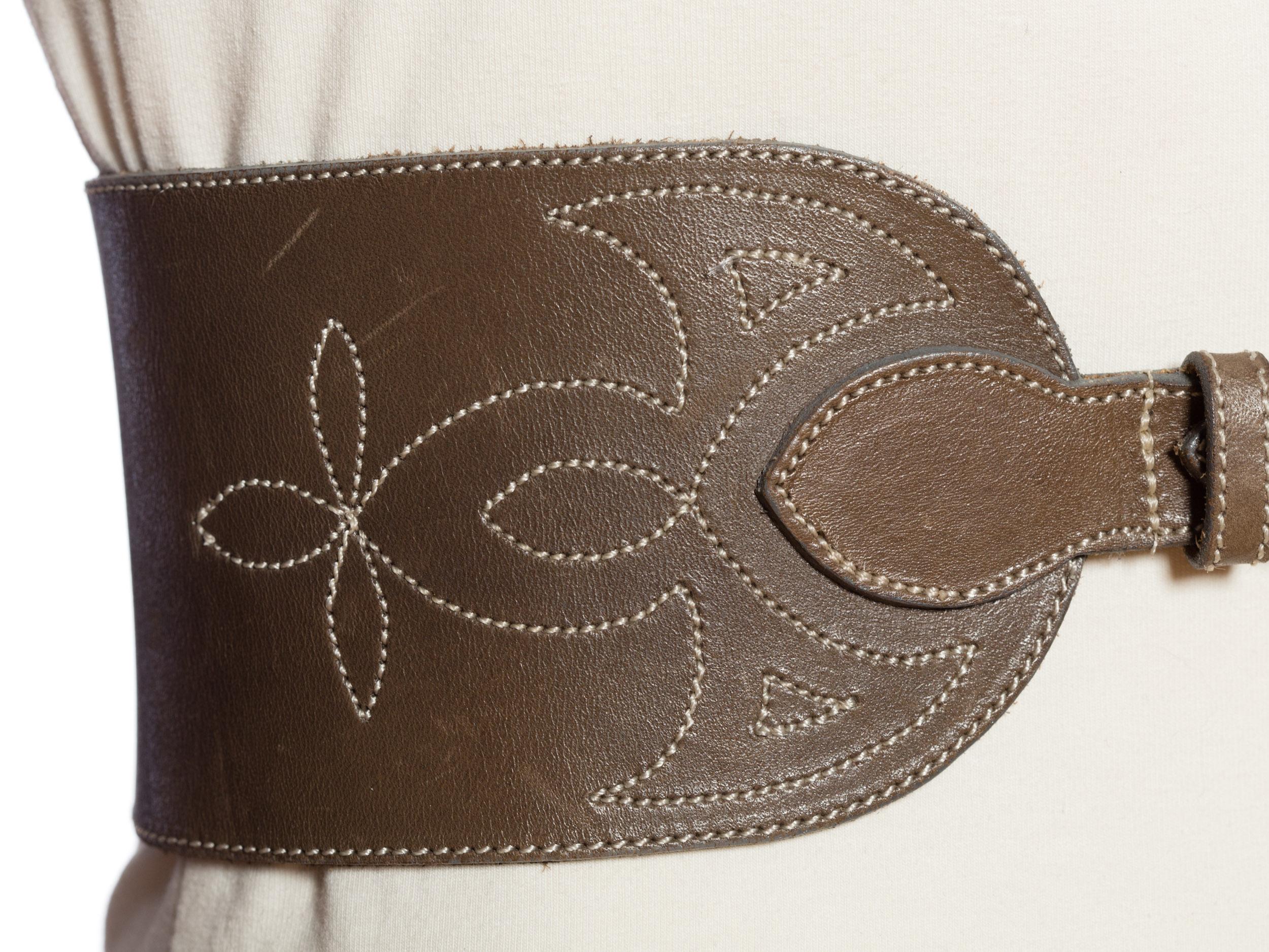 Brown Dark Grey Leather Wide Belt