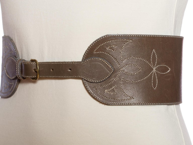 Dark Grey Leather Wide Belt For Sale at 1stDibs