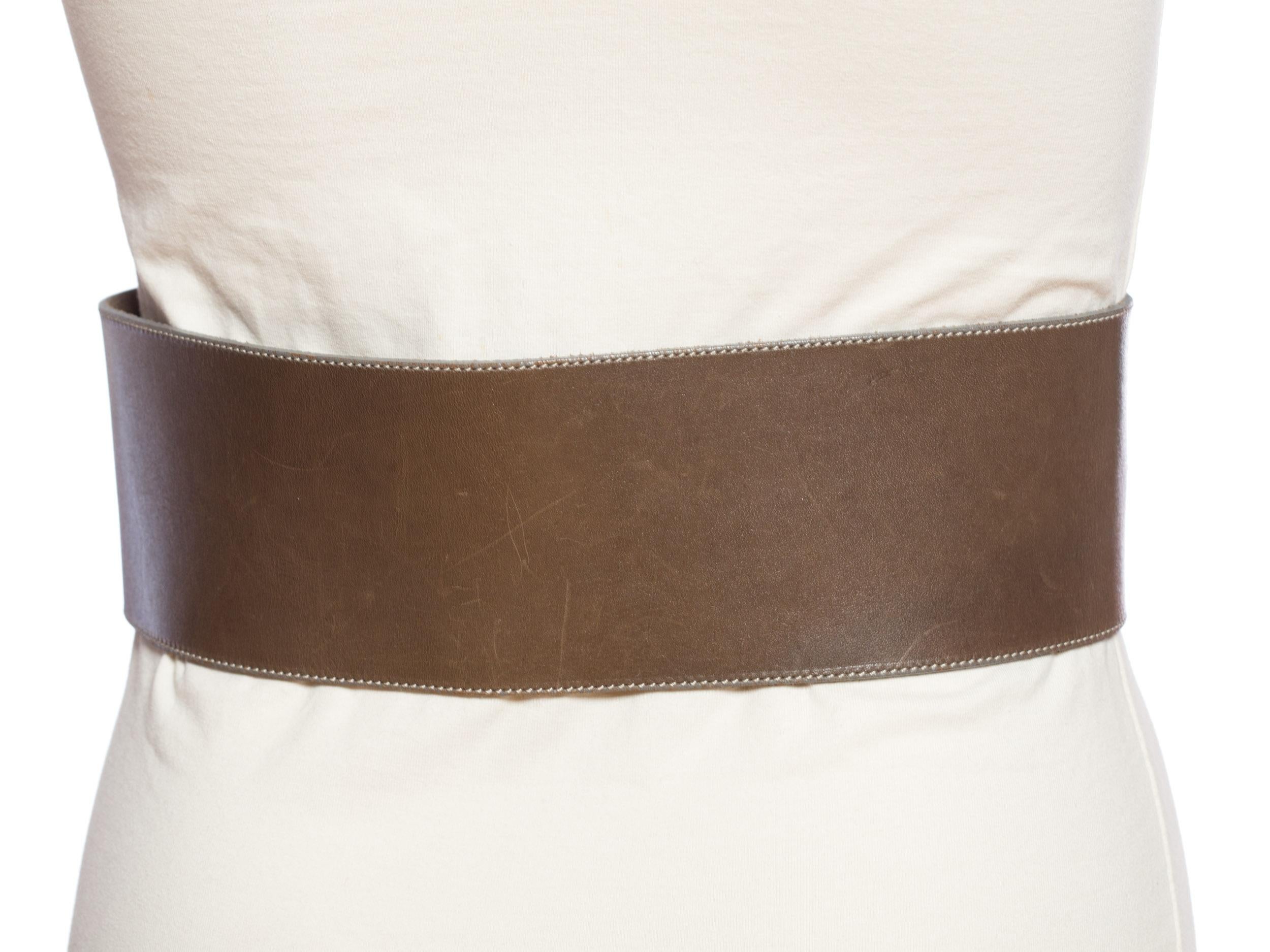 Dark Grey Leather Wide Belt 1