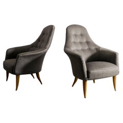 Dark Grey Mid Century "Stora Adam" Armchairs by Kerstin Hörlin-Holmquist, 1950s