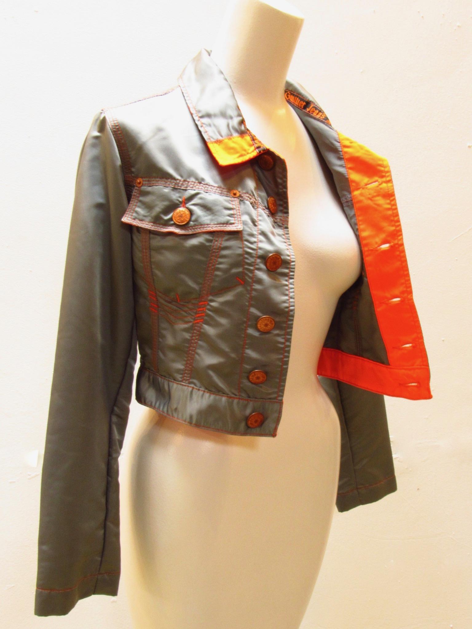 Brown Dark Grey Nylon Jean Paul Gaultier Cropped Jacket For Sale