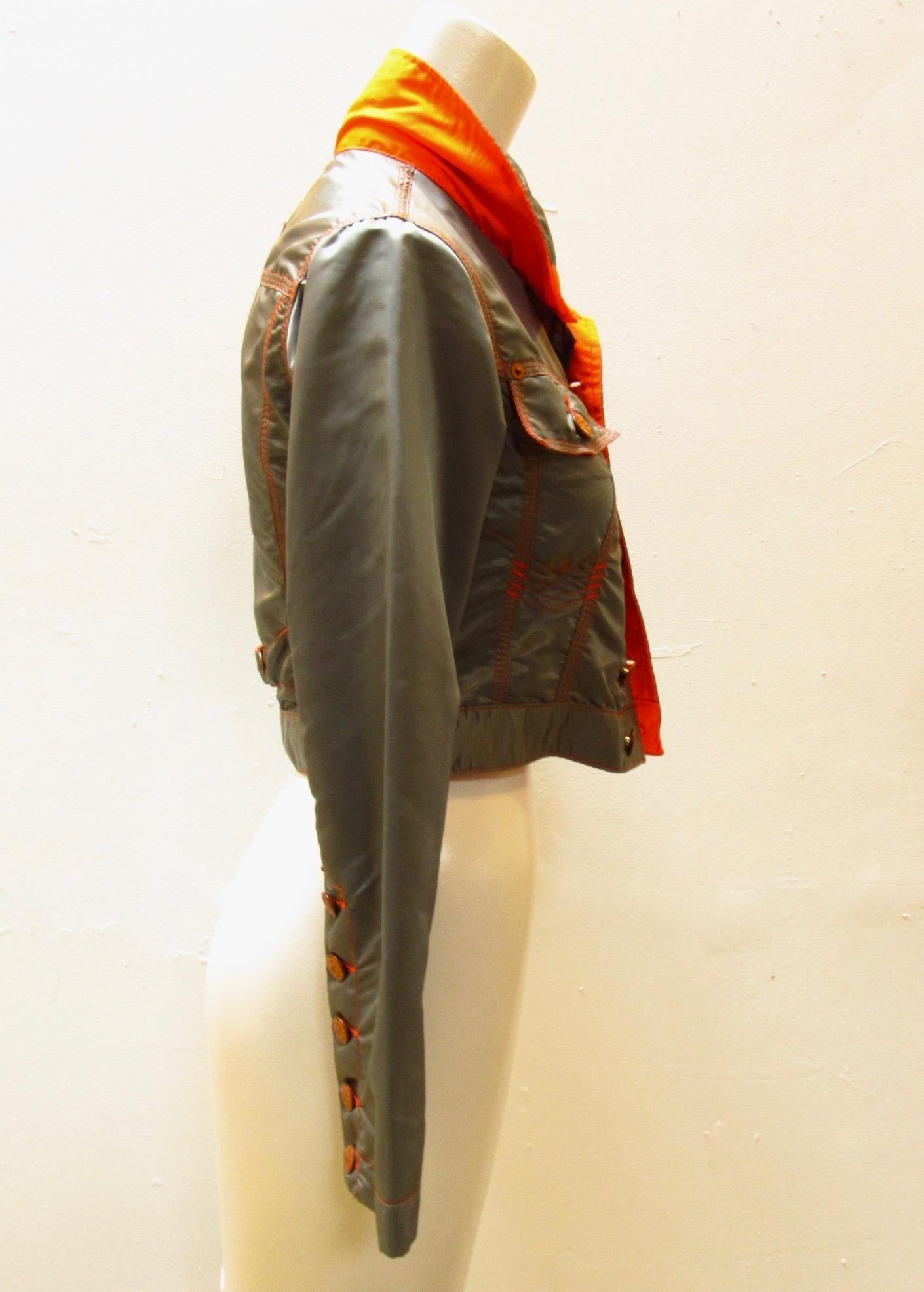 Women's Dark Grey Nylon Jean Paul Gaultier Cropped Jacket For Sale