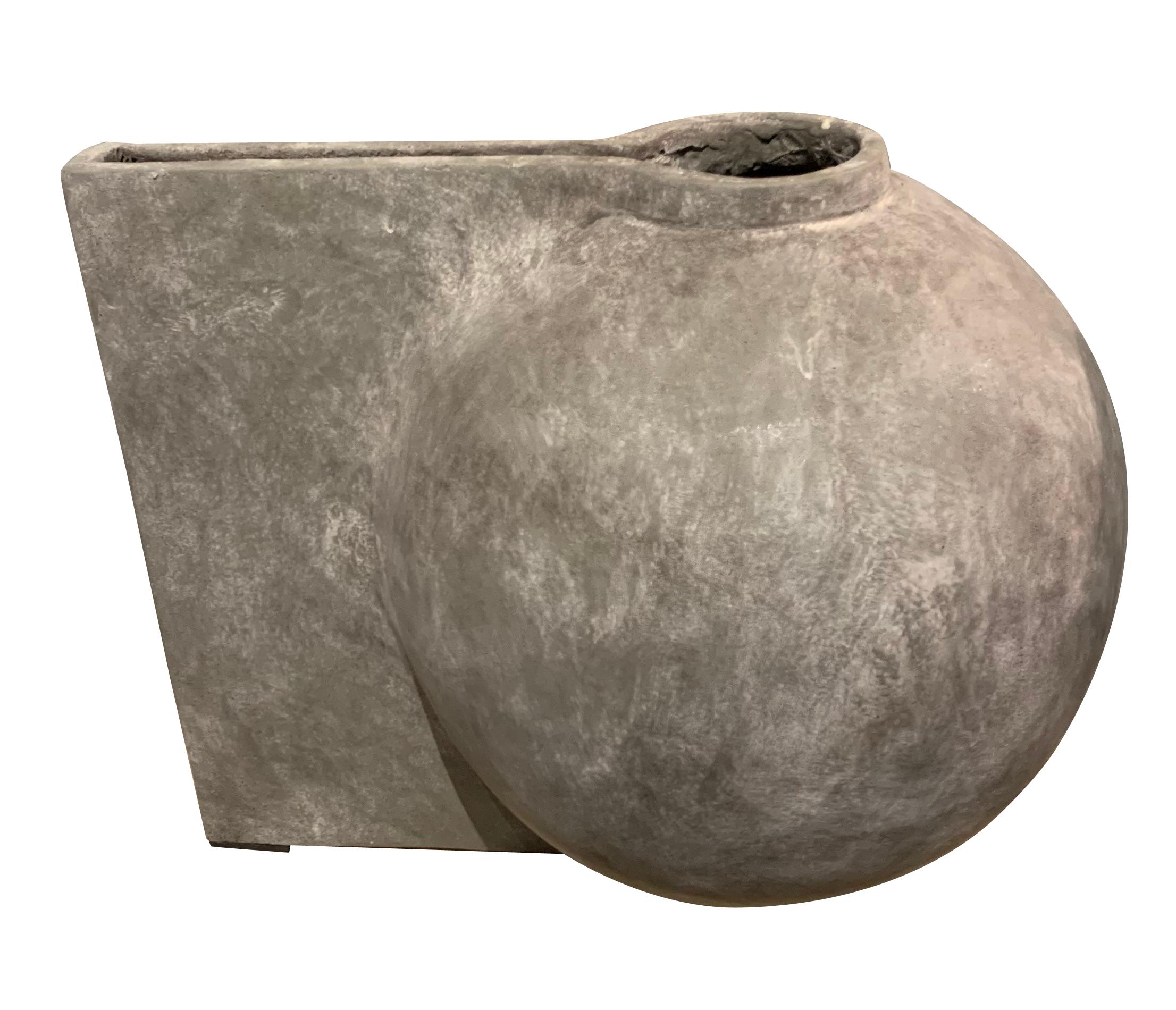 Contemporary Chinese Danish designed large matte dark grey vase.
Offset rectangular slab shaped handle.
Part of a large collection.