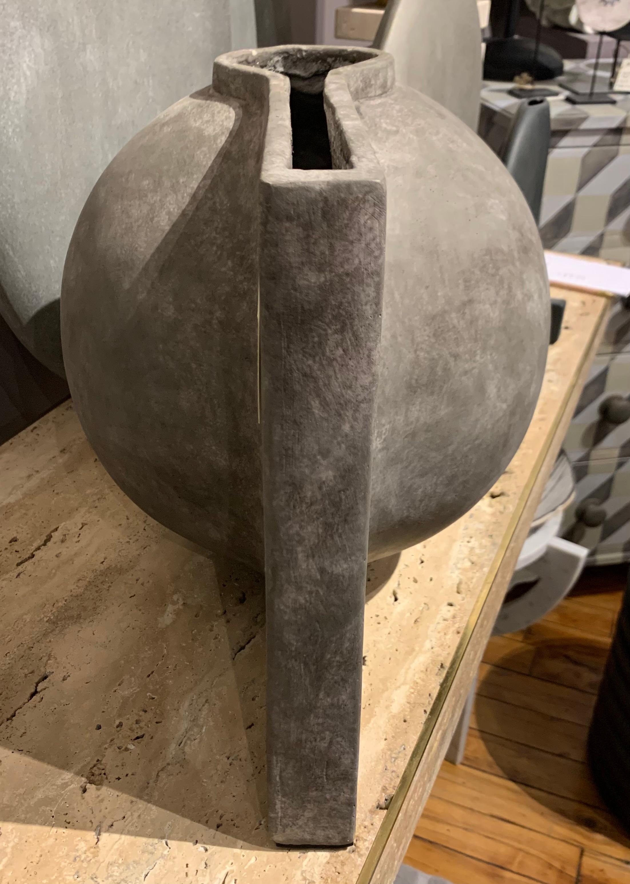 Dark Grey Offset Handle Danish Design Ceramic Vase, Contemporary In New Condition In New York, NY