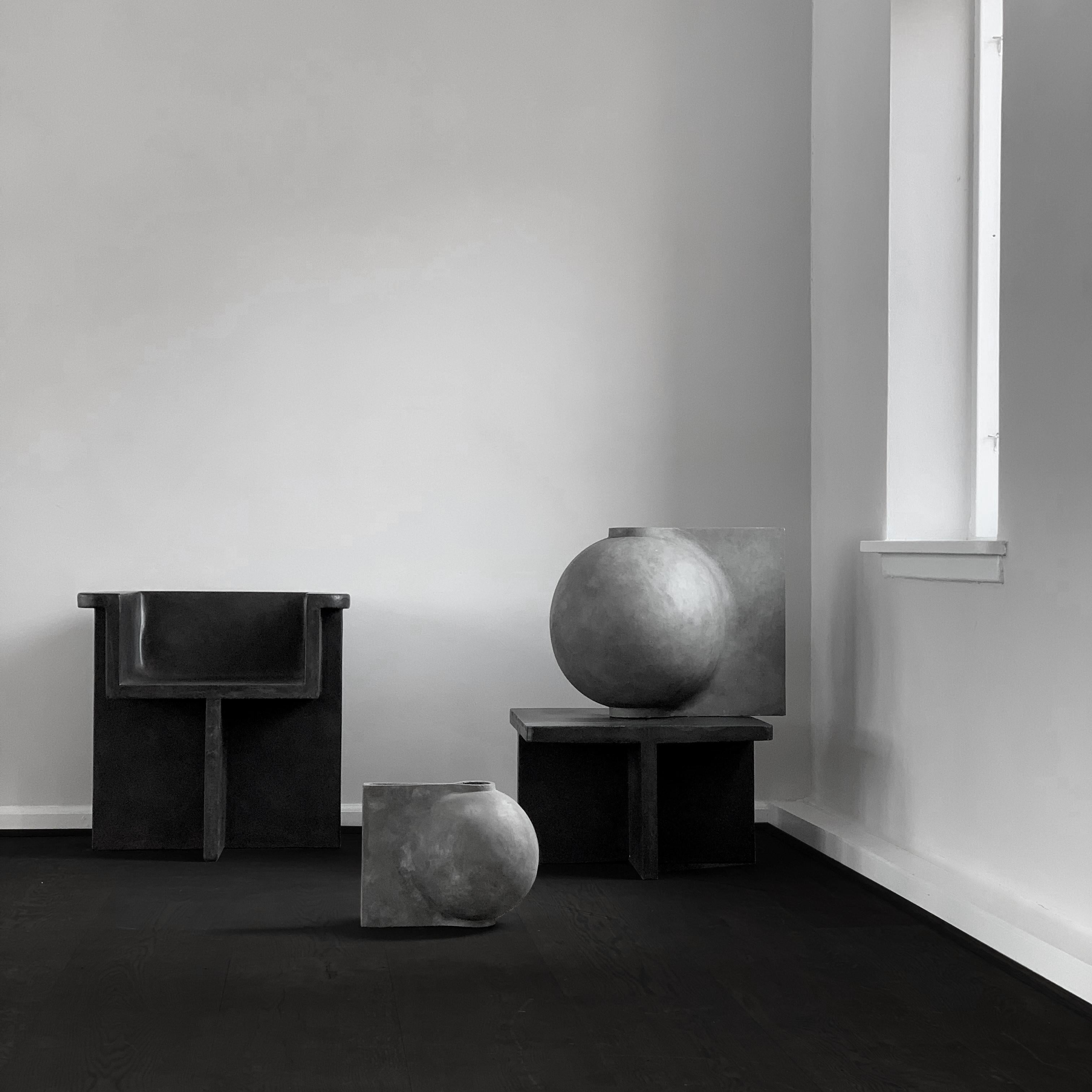 Danish Dark Grey Offset Vase Big by 101 Copenhagen For Sale