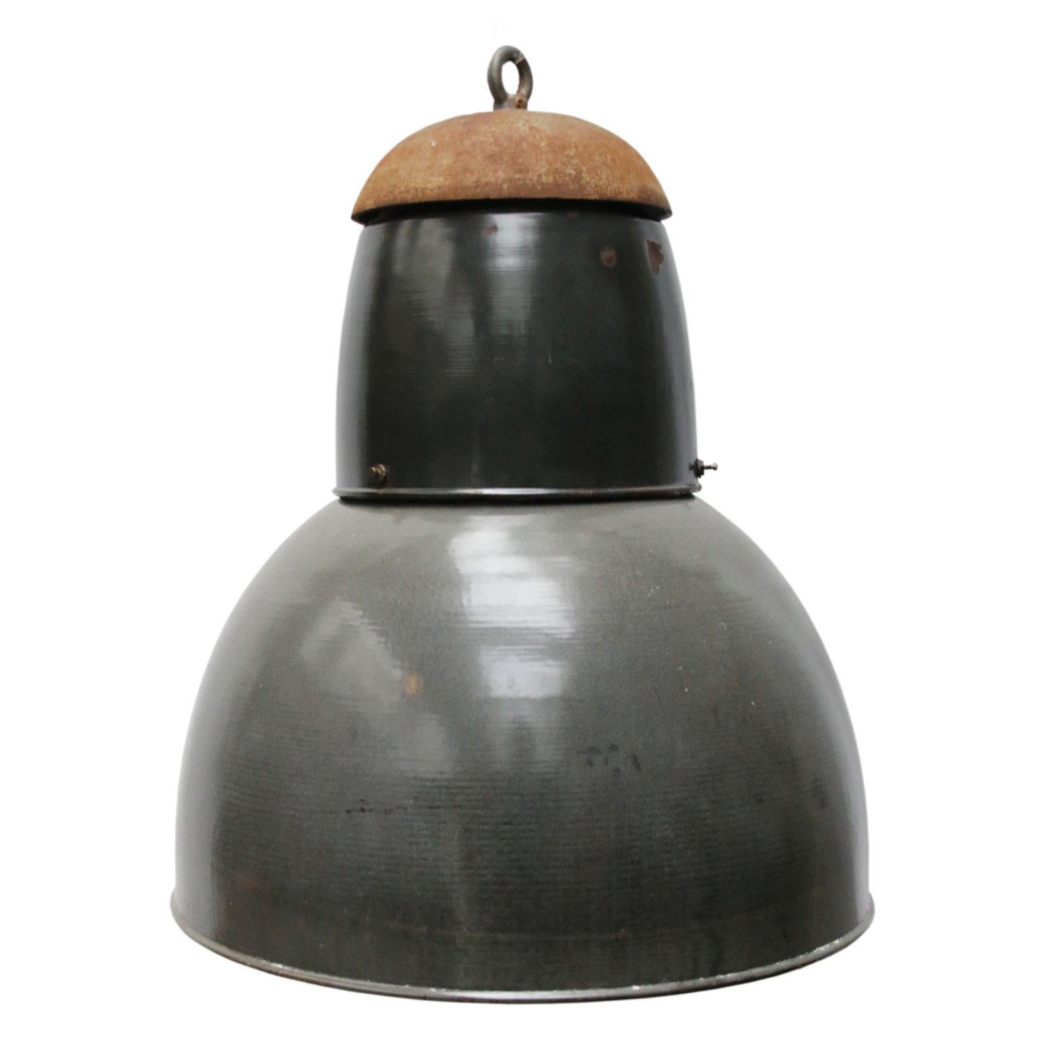 Dark Grey Raw Enamel Vintage Industrial Pendant Light Cast Iron Top