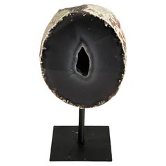 Dark Grey Thick Slice of Agate Sculpture on Stand, Brazil, Prehistoric