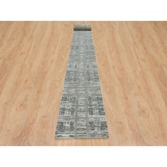 Dark Grey Undyed Natural Wool Hand Knotted XL Runner Oriental Rug 2'7" x 27'10"