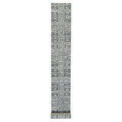 Dark Grey Undyed Natural Wool Hand Knotted XL Runner Oriental Rug 2'7" x 27'10"