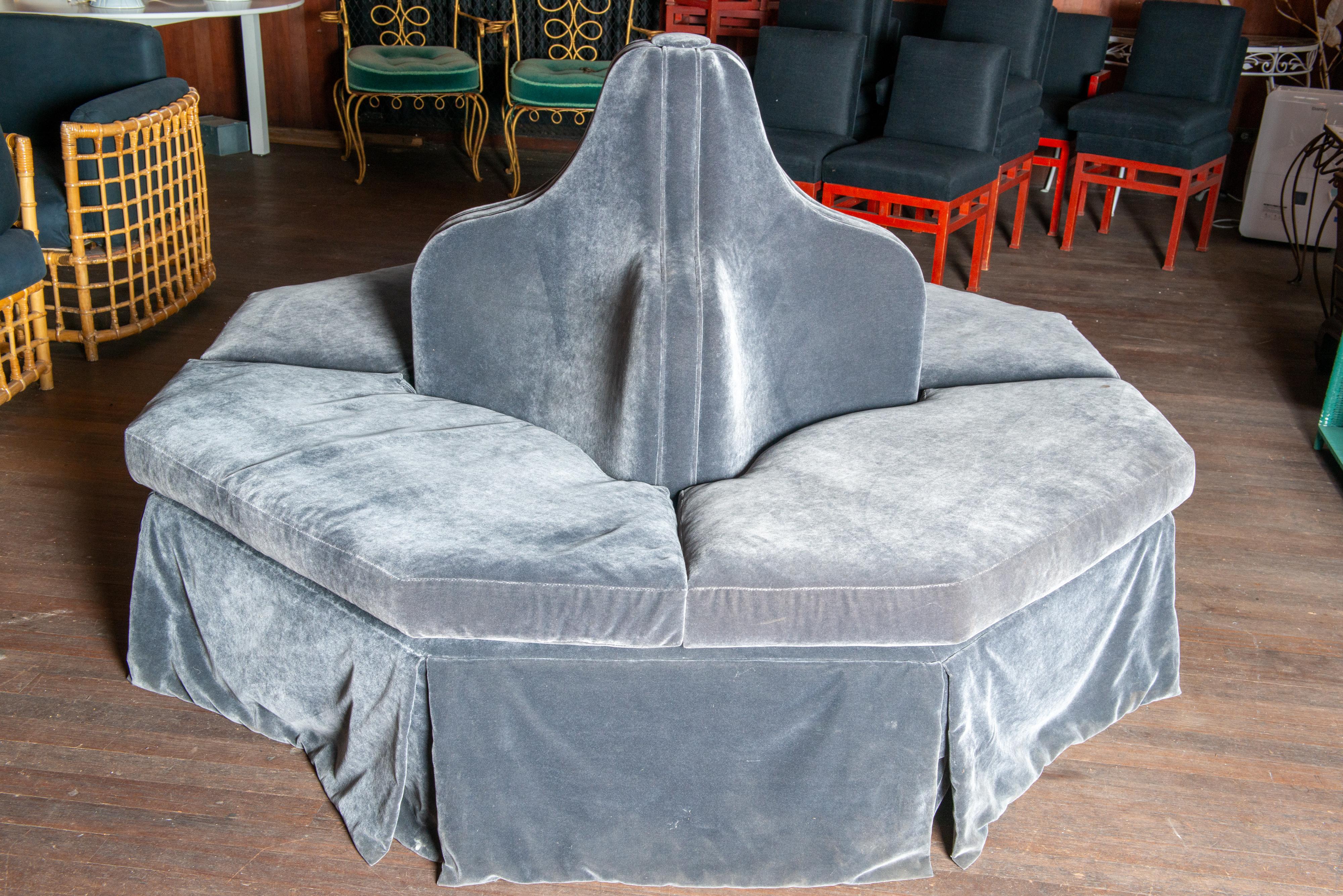 Napoleon III Dark Grey Velvet Bourne, Round Sofa For Sale