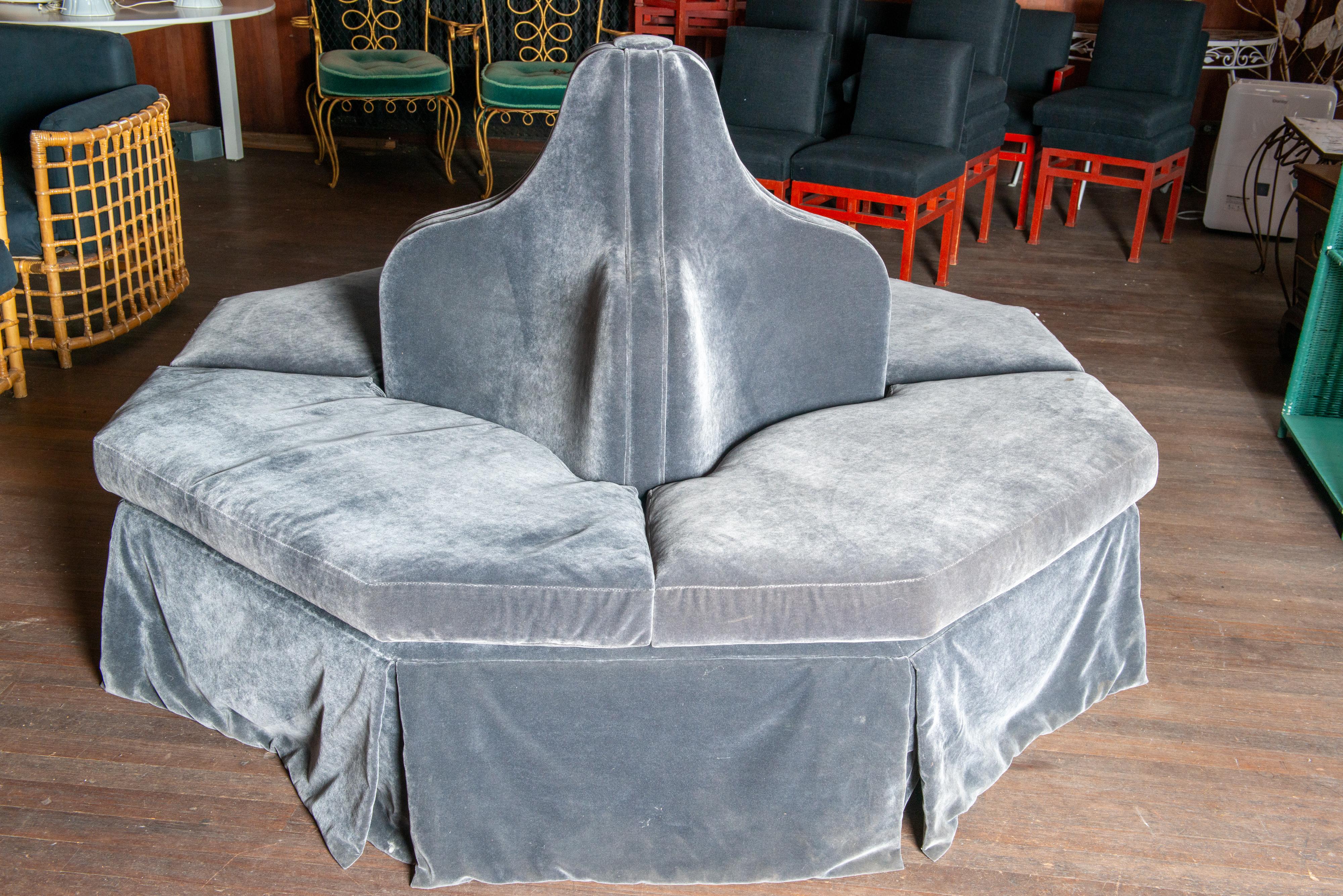 American Dark Grey Velvet Bourne, Round Sofa For Sale