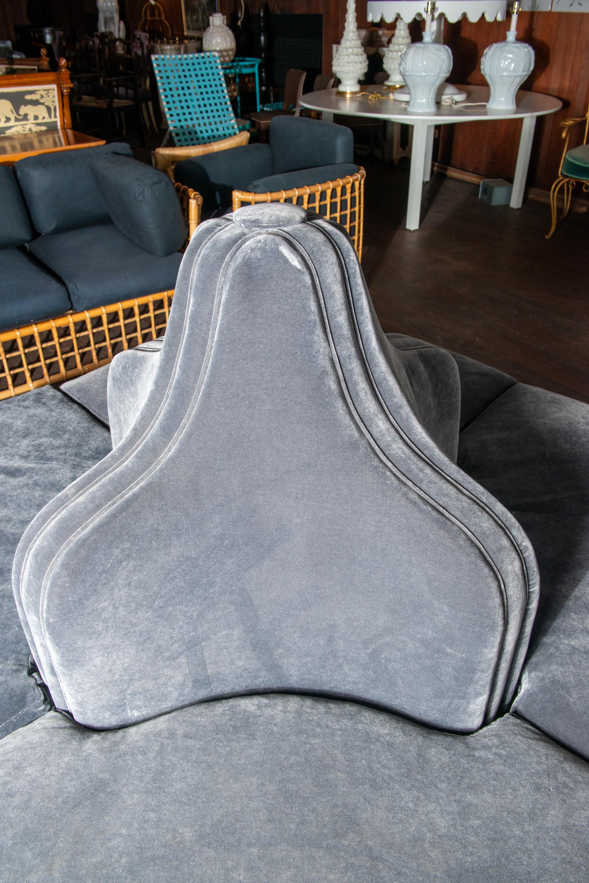 Dark Grey Velvet Bourne, Round Sofa For Sale 1
