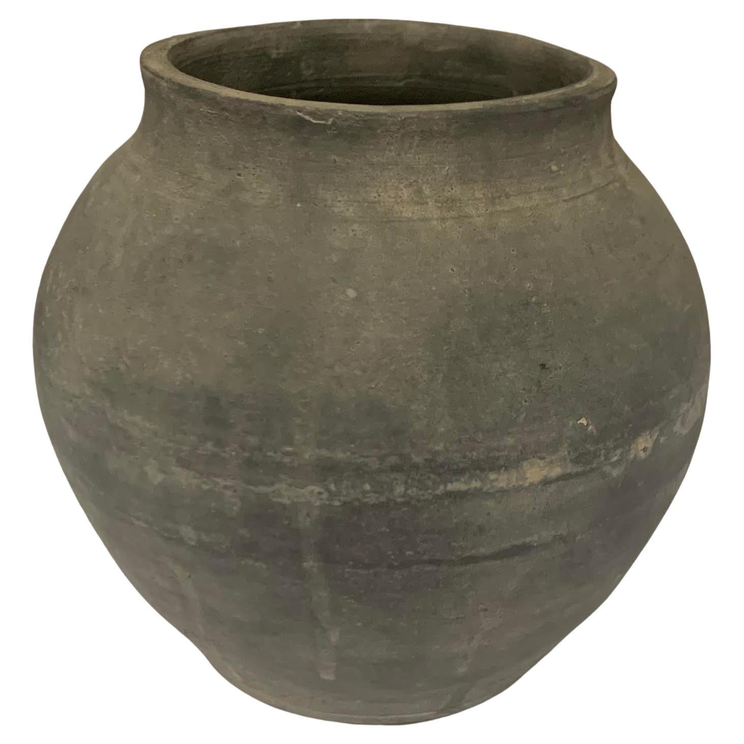 Dark Grey Weathered Medium Terracotta Pot, China, 20th Century