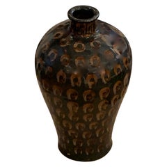 Dark Grey with Orange Circles Tall Vase, China, Contemporary Dark Grey with Orange Circles Tall Vase, China, Contemporary