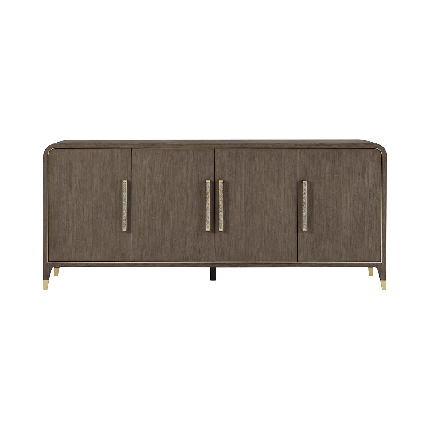 Brass Dark Hollywood Regency Sideboard Buffet For Sale