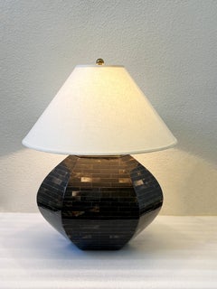 Dark Horn and Brass Oval Hexagonal Shape Table Lamp by Enrique Garcel
