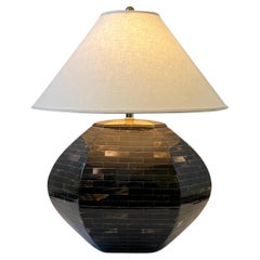 Dark Horn and Brass Oval Hexagonal Shape Table Lamp by Enrique Garcel