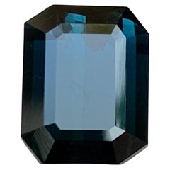 Dark Indicolite Blue Natural Tourmaline Ring Loose Gemstone 4.25 Ct Emerald Cut