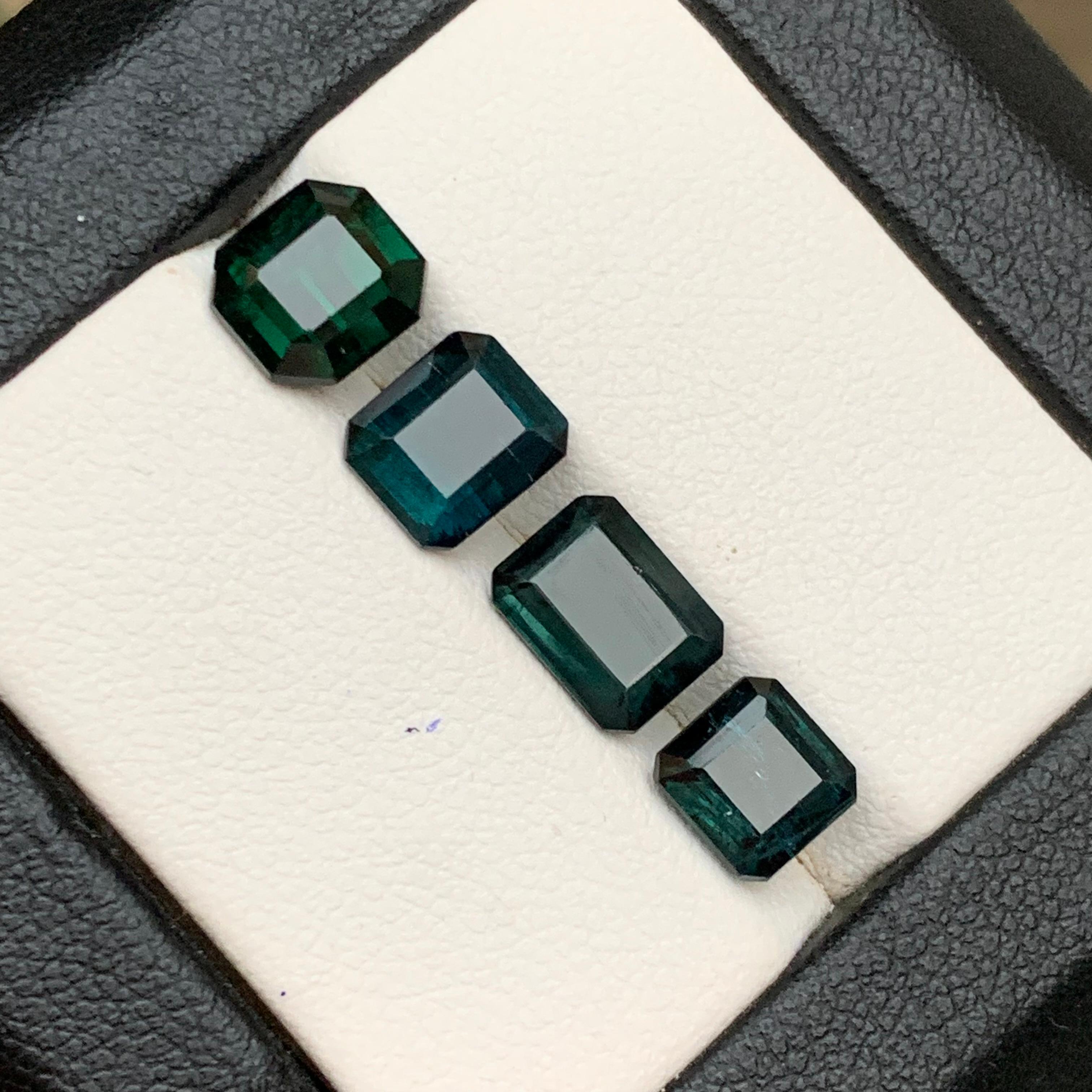 Indicolite foncée & Tourmaline verte 6.53 Ct Emerald Cut Natural Loose Gemstones en vente 4