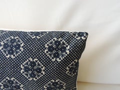 Dark Indigo Embroidery Fez Antique Textile Bolster Decorative Pillow