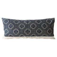 Dark Indigo Embroidery Fez Antique Textile Bolster Decorative Pillow