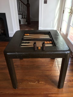 Dark Lacquered Linen-Wrapped Backgammon Table Possibly by Karl Springer