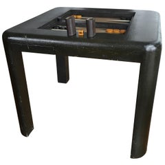 Dark Lacquered Linen-Wrapped Backgammon Table Possibly by Karl Springer
