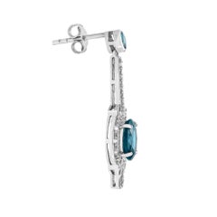 Dark London Blue Topaz & Diamond Dangle Style Drop 18K White Gold Earrings