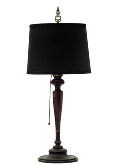 Dark Mahogany Candlestick Lamp W/Black Linen Shade