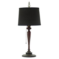 Dark Mahogany Candlestick Lamp W/Black Linen Shade