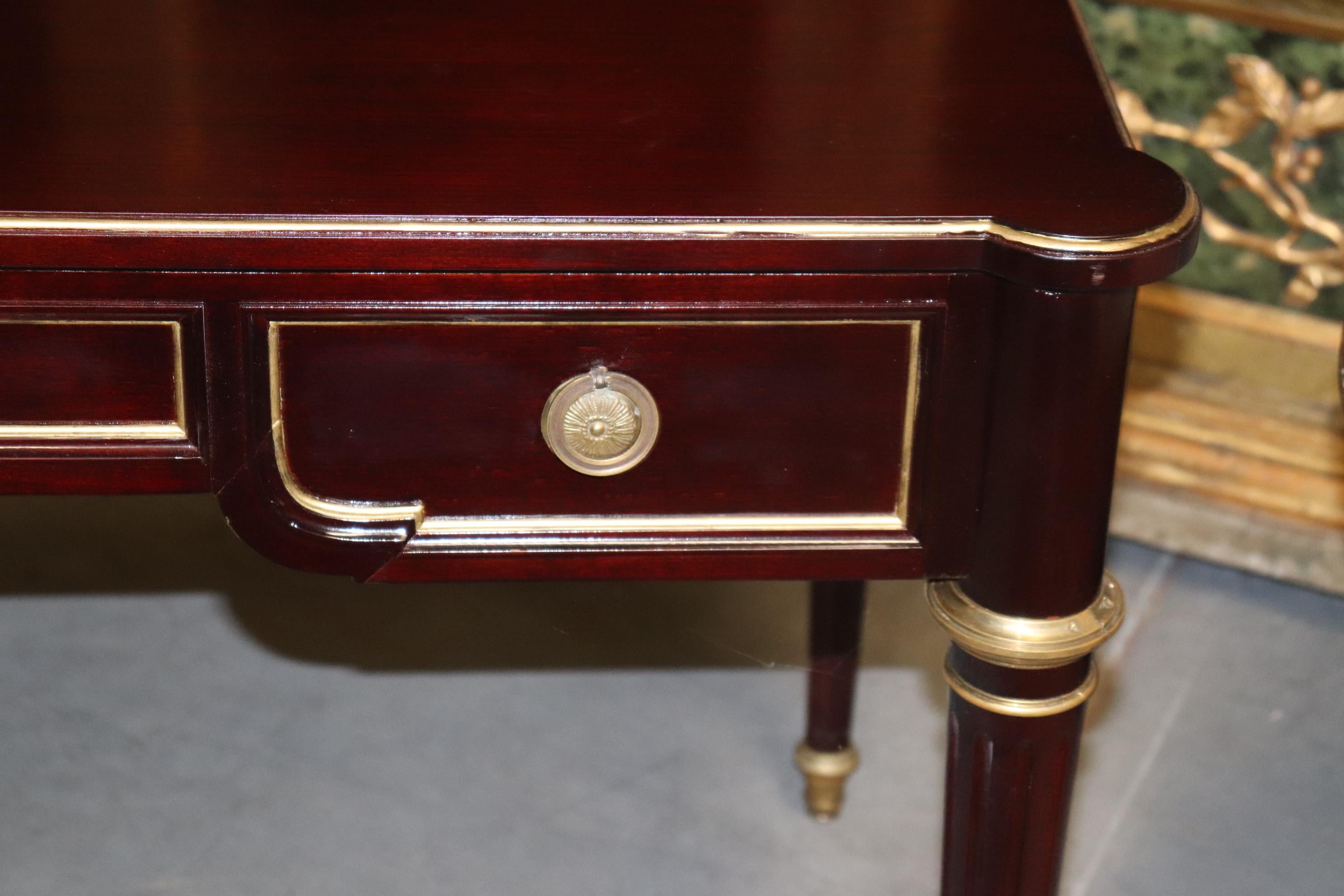 Mid-20th Century Dark Mahogany French Louis XVI Gilt Trim Brass Ormolu Writing Desk Bureau Plat