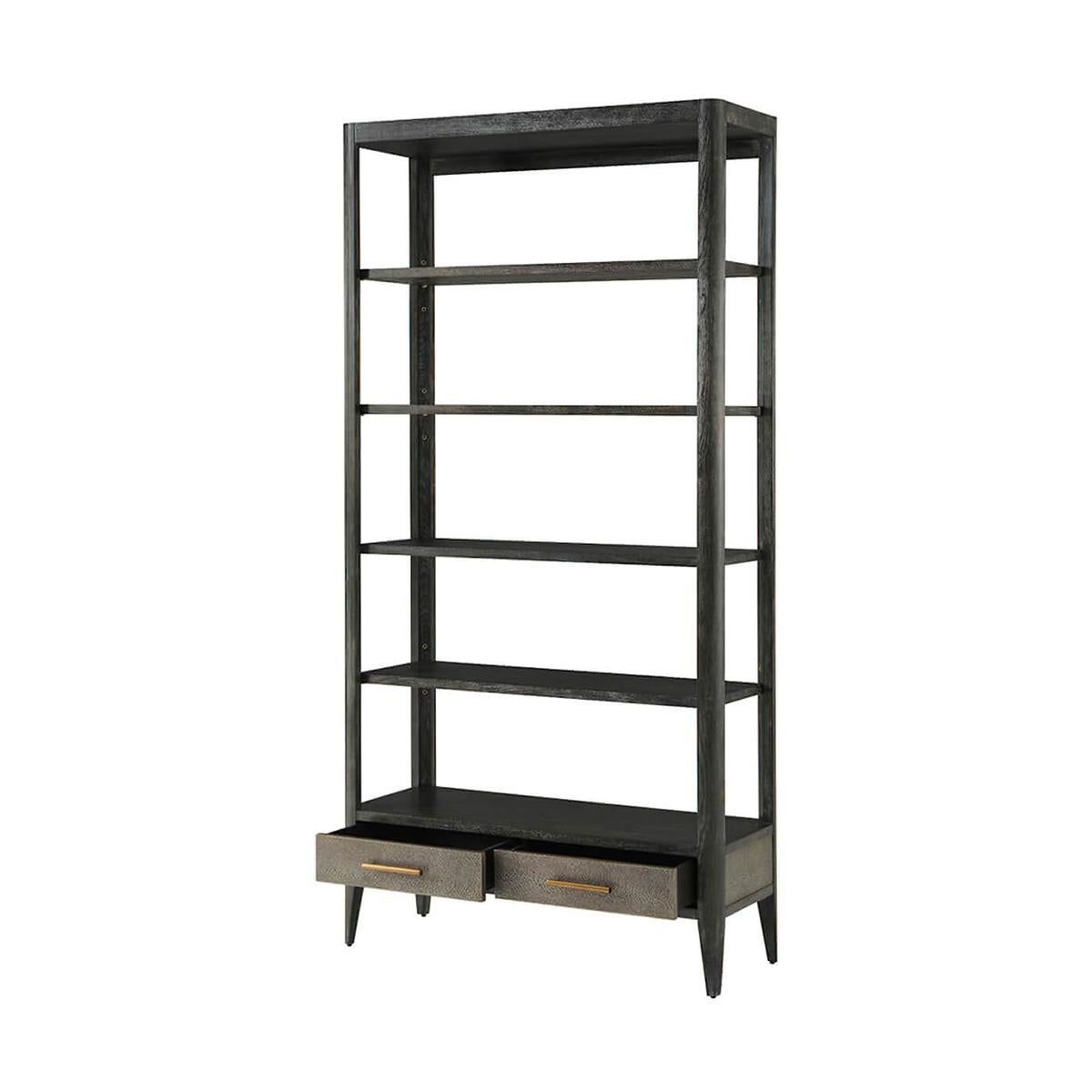 This contemporary etagere features five tiers, including three adjustable shelves that provide flexible storage solutions for books and decor.

Constructed from high-quality Beech and Primavera veneer, the etagere boasts a dark finish that