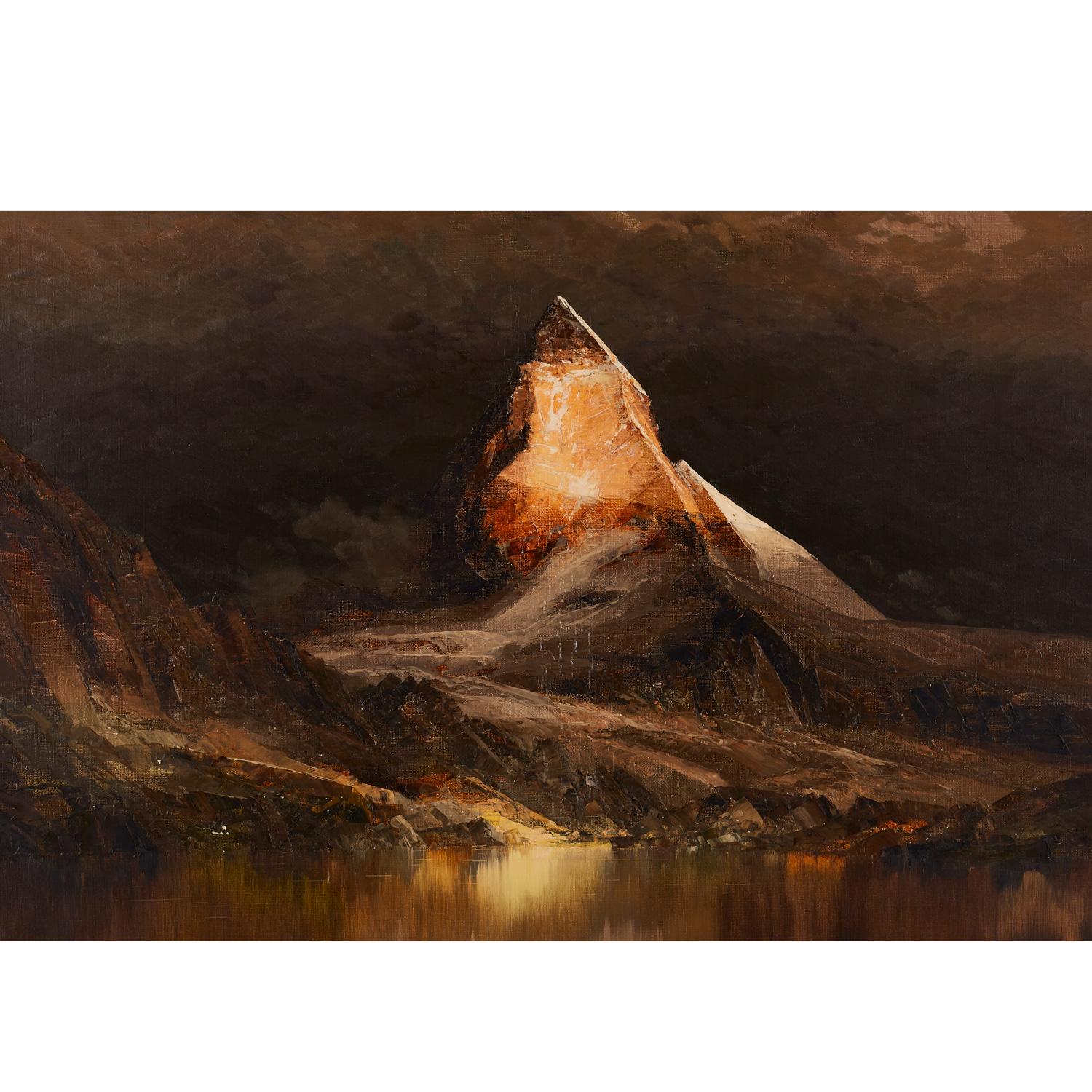Dark and foreboding are an understatement. Hang this Mordor-esque mountain scape behind your office desk to intimidate and get the upper hand during your negotiations. Frighteningly beautiful. Masculinity and serenity in perfect balance. Signed by