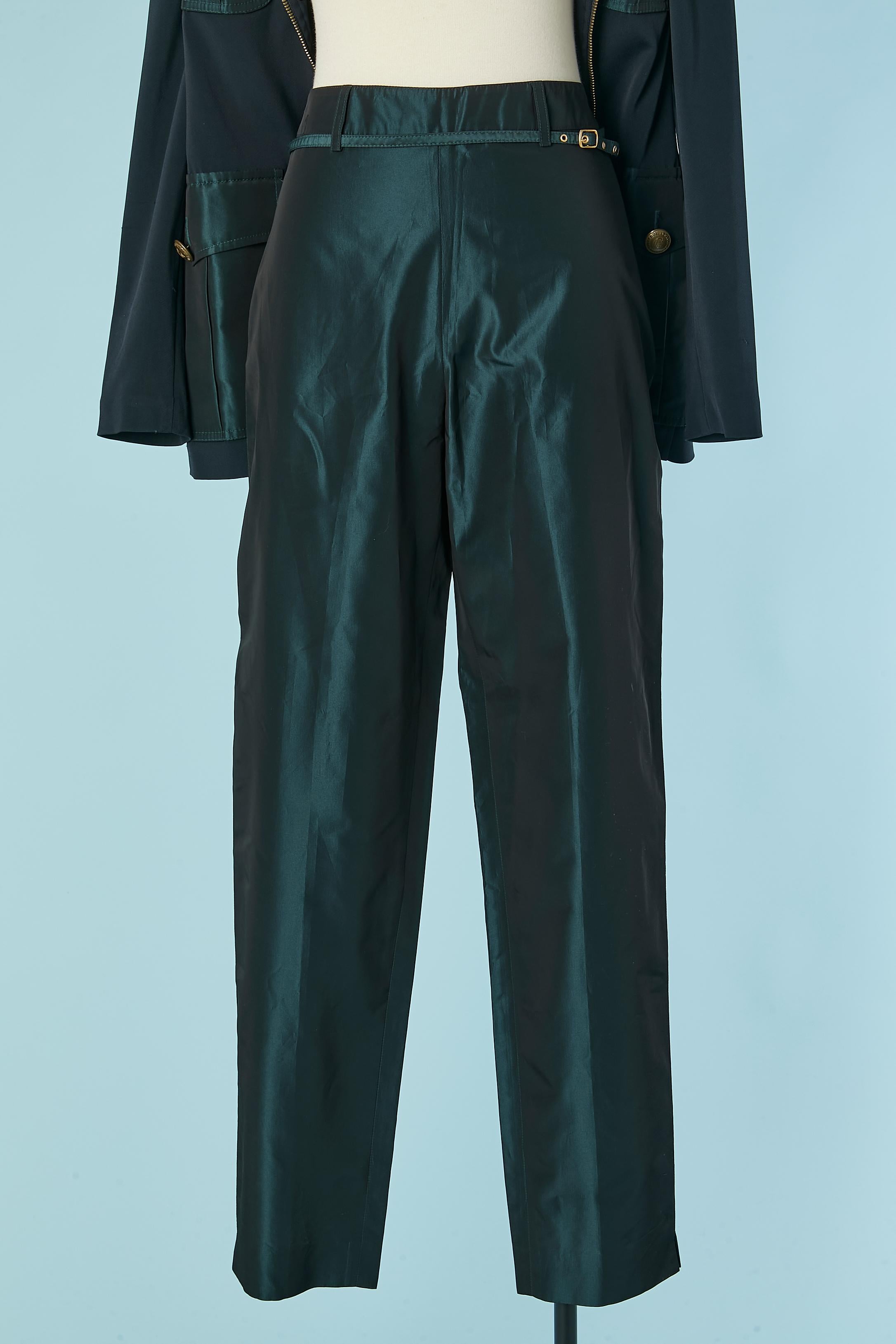 Dark navy blue and green taffetas trouser suit Jean-Paul Gaultier Classique For Sale 3