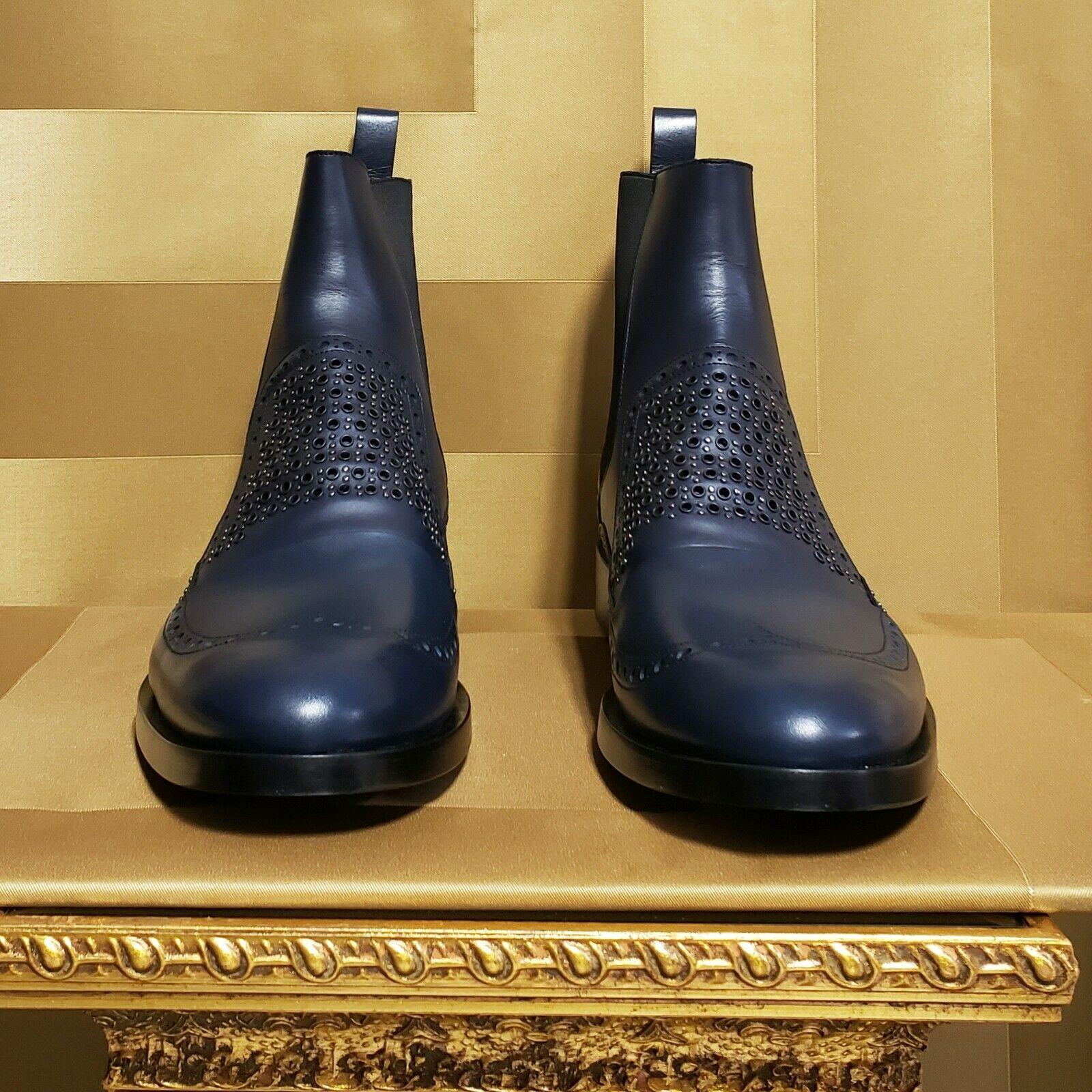 Noir  Bottes CHELSEA en cuir bleu marine fonc, taille 14 en vente