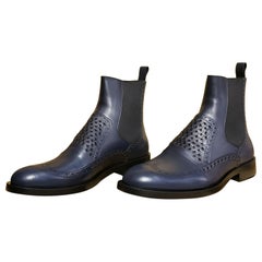DARK NAVY BLUE LEATHER CHELSEA Boots Sz 14