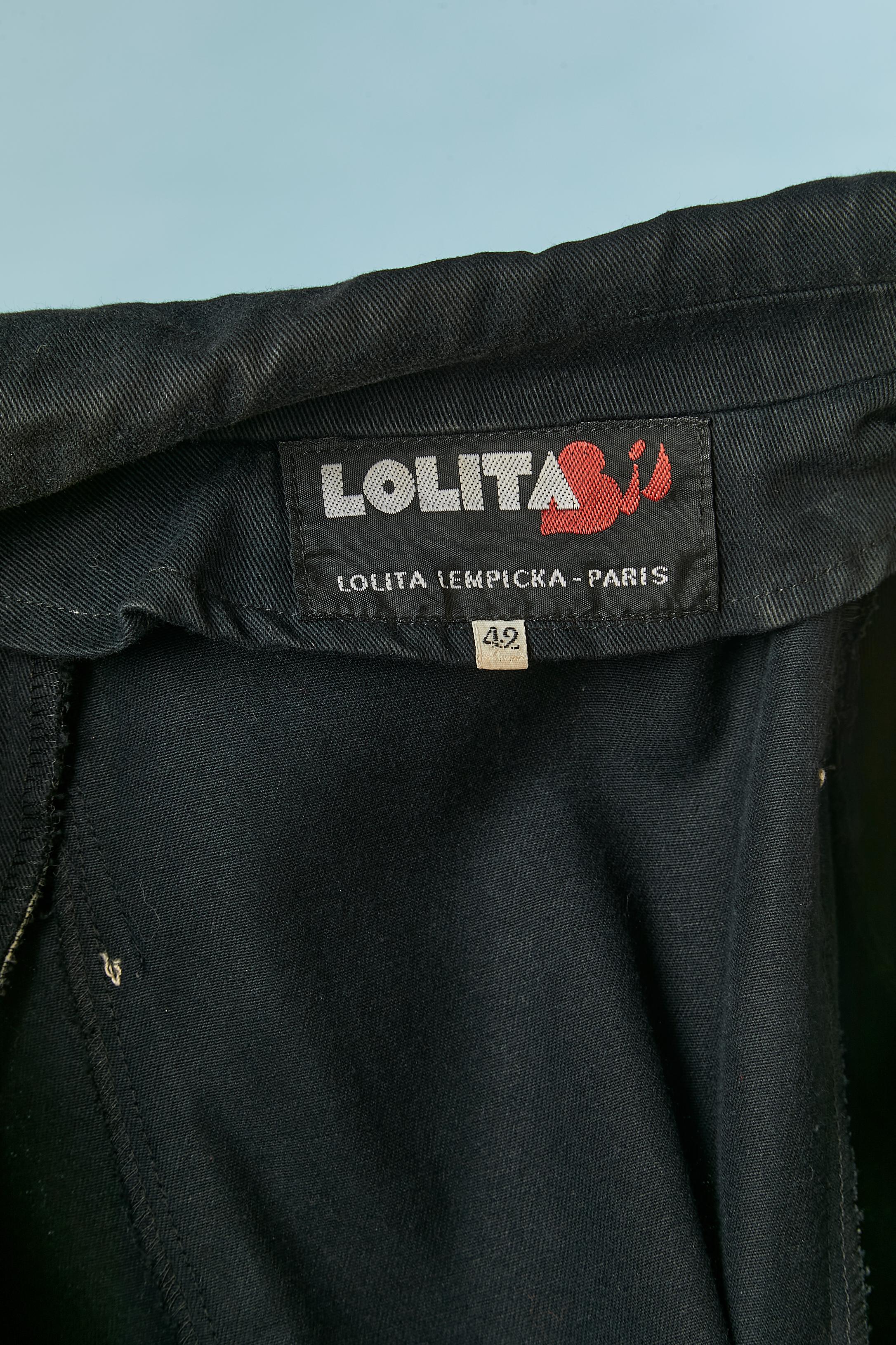Dunkel marineblaue einreihige Baumwolljacke mit Spitze Lolita Bis  im Angebot 3
