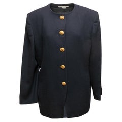 Chaqueta sin cuello de lana Christian Dior azul marino oscuro Talla US L