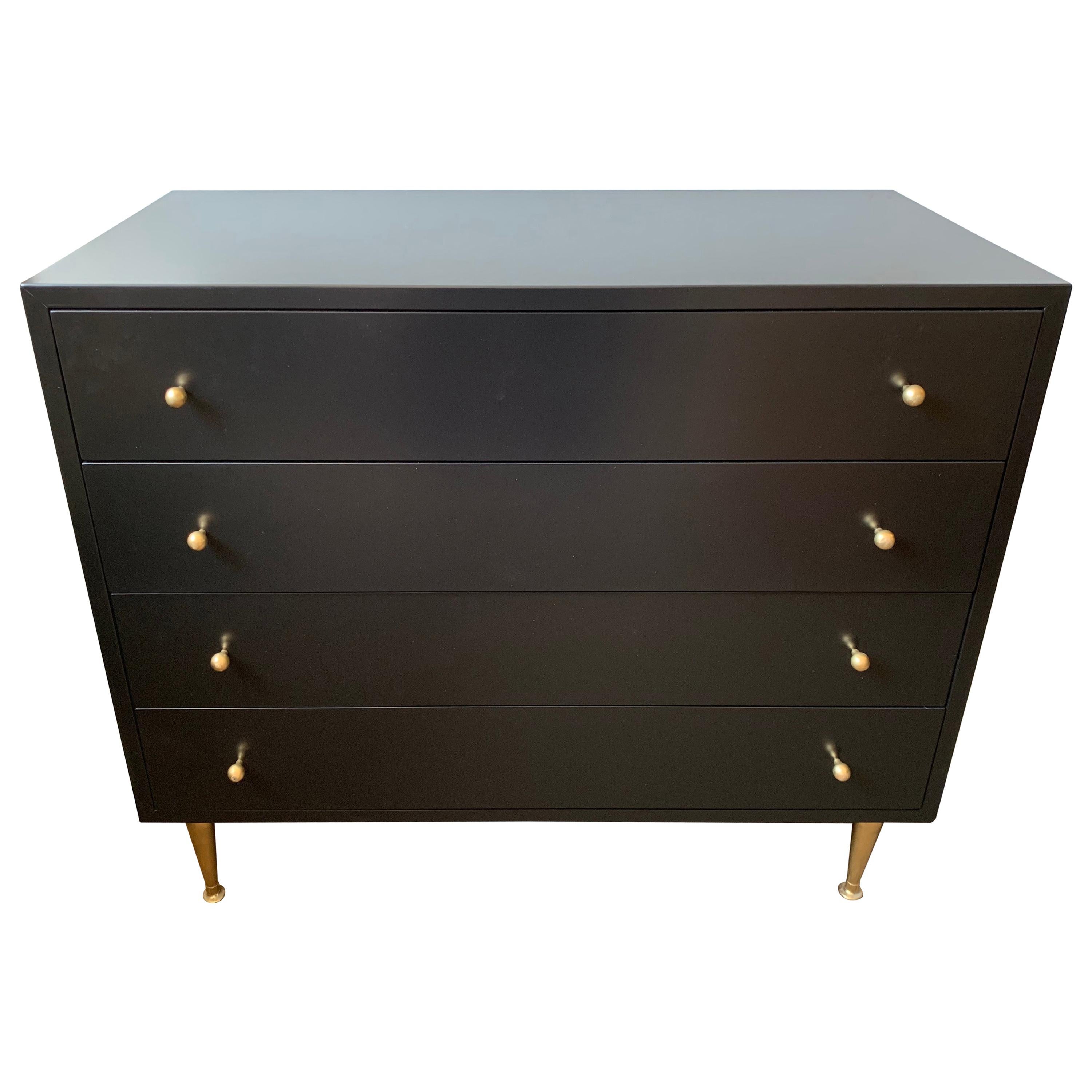 Dark Navy Lacquered Midcentury Small Chest Commode